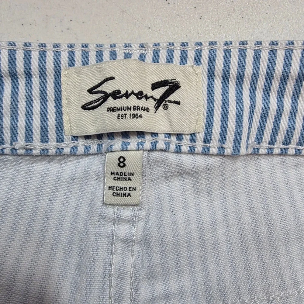 Seven7 Women Blue White Vertical Striped Straight Leg Denim Jeans Size 8